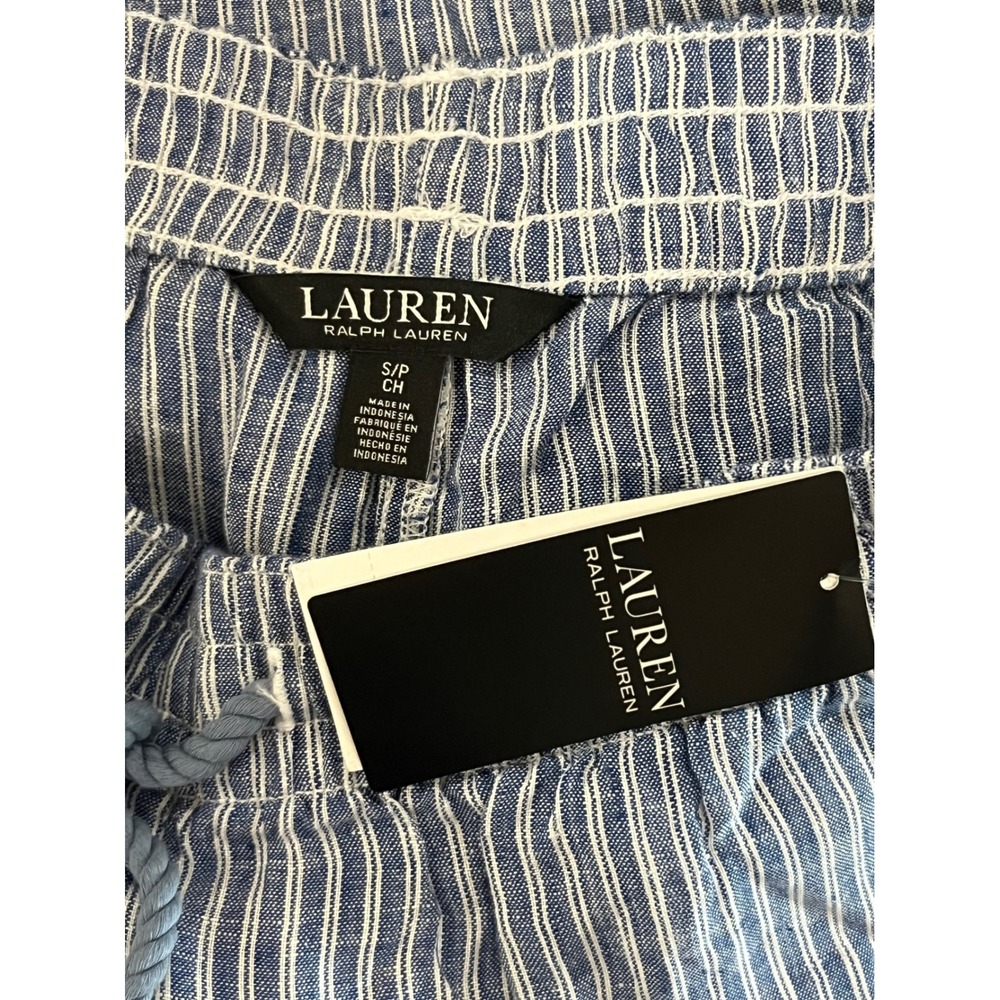 Lauren Ralph Lauren Blue White Striped Linen Wide Leg Pants Drawstring Small NWT - Picture 5 of 6
